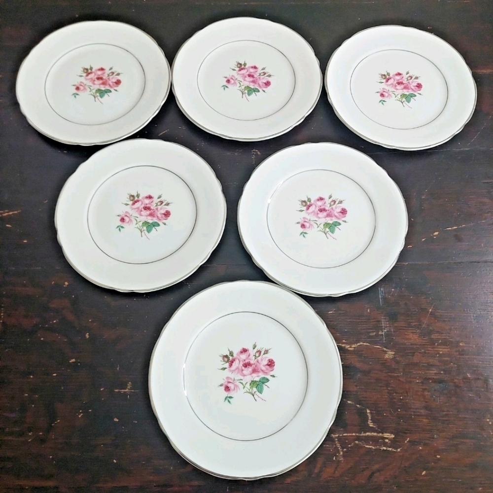 6pc Lichfield Fine Bone China Margaret Rose Side Bread Dessert Plate Set